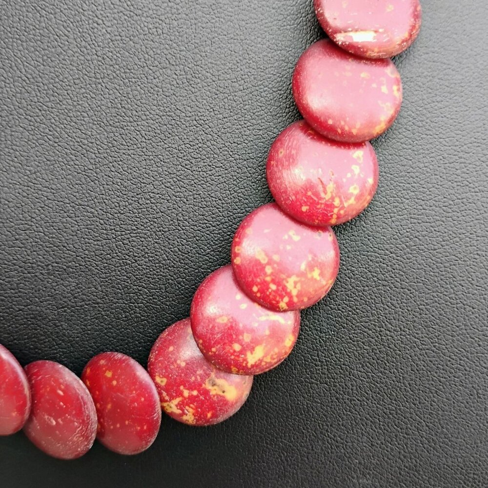Vintage Artisan Glazed Graduated Red Disc Bead Necklace 19" Long Unique Boho - Picture 7 of 10